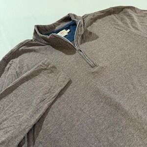 Faherty Men's Quarter Zip Pullover Sweater Heathered Brown XL Cotton Modal Blend